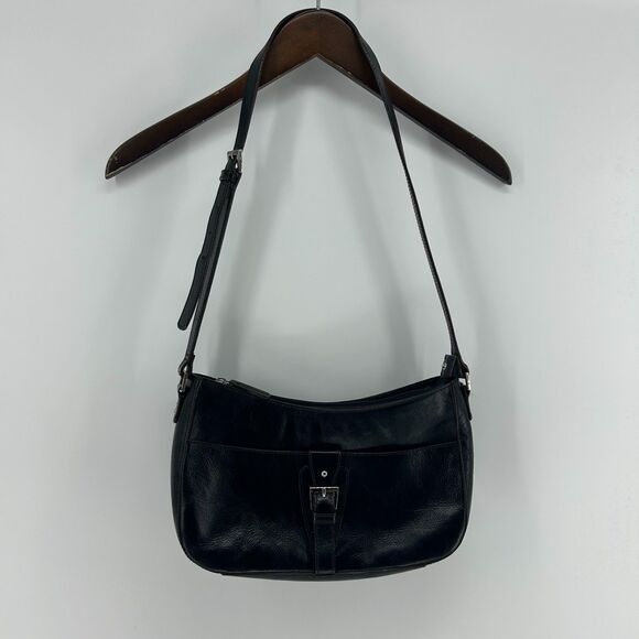 Vintage Etienne Aigner Black Leather Shoulder Purse Handbag w/ Gold Accents Logo - Picture 1 of 10